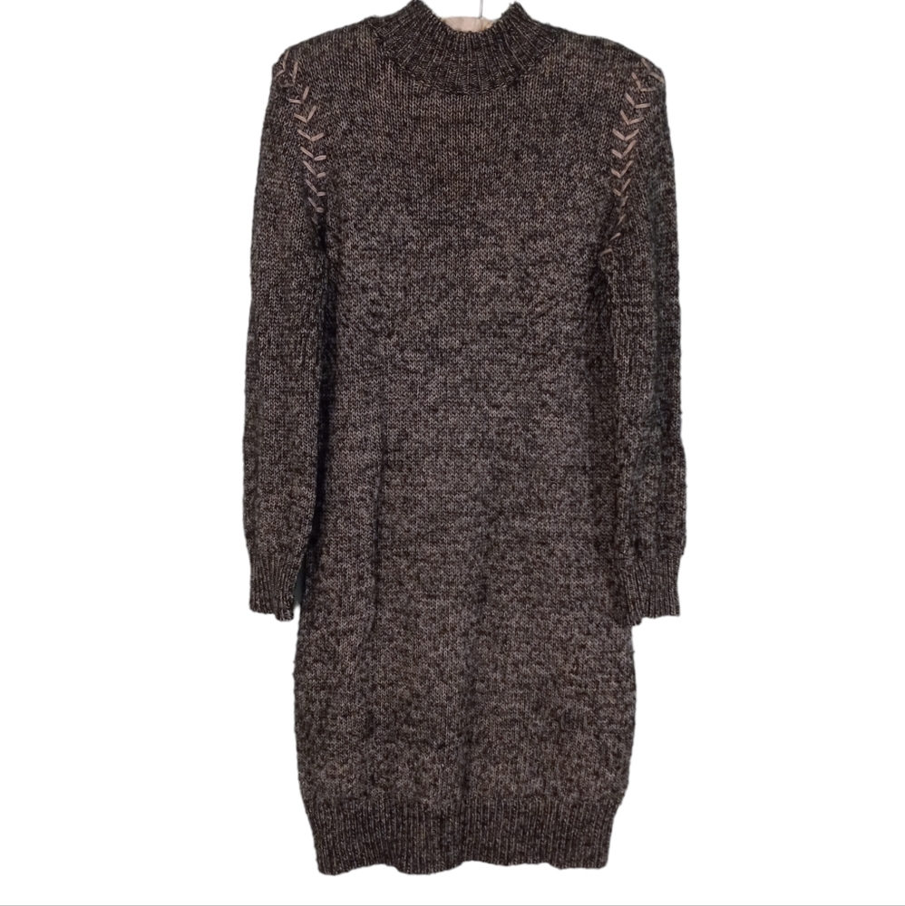 One A Marled Knit Stitched Shoulder Detail Mock Neck Sweater Dress | US M